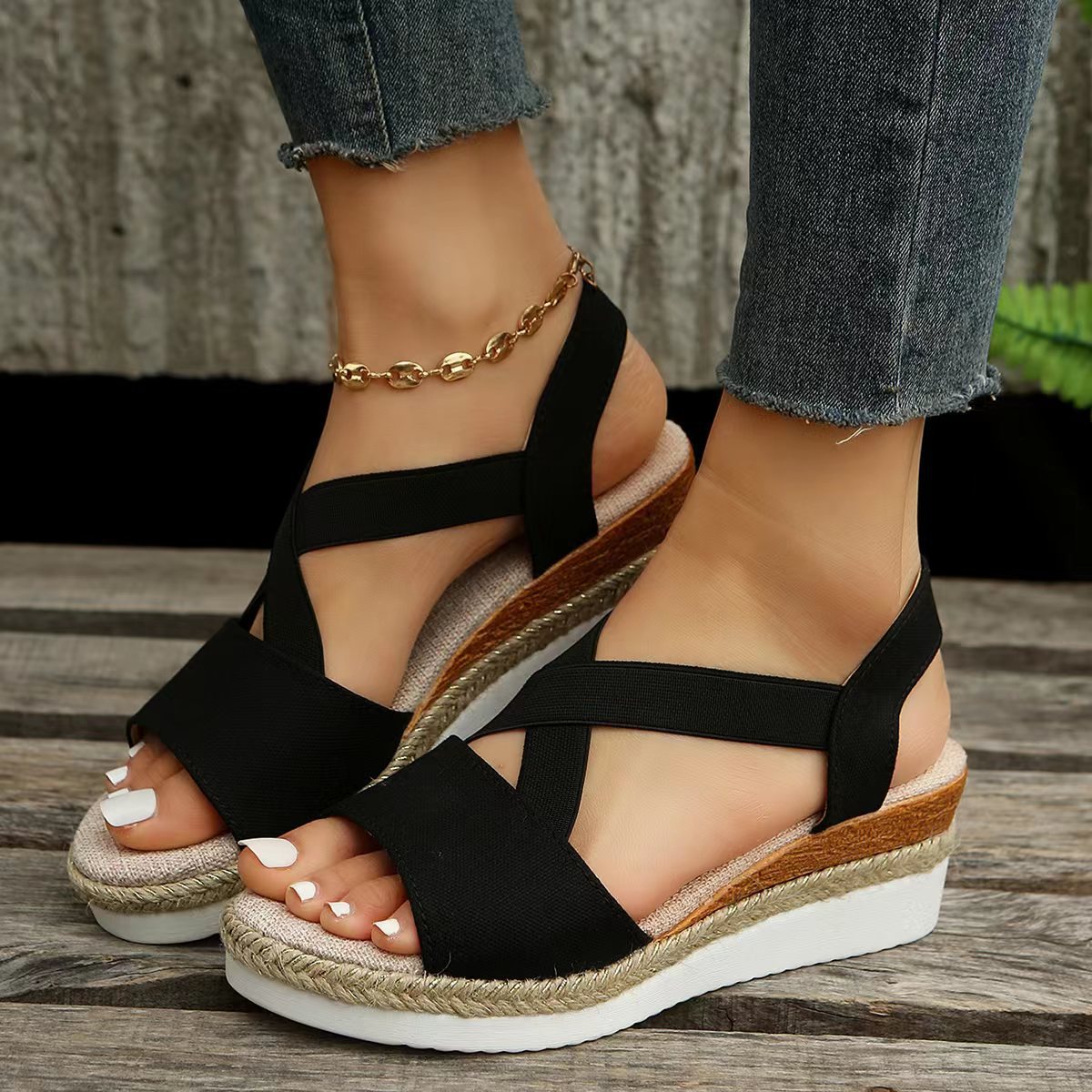 Flat-bottomed wedge heel fish mouth casual women's sandals