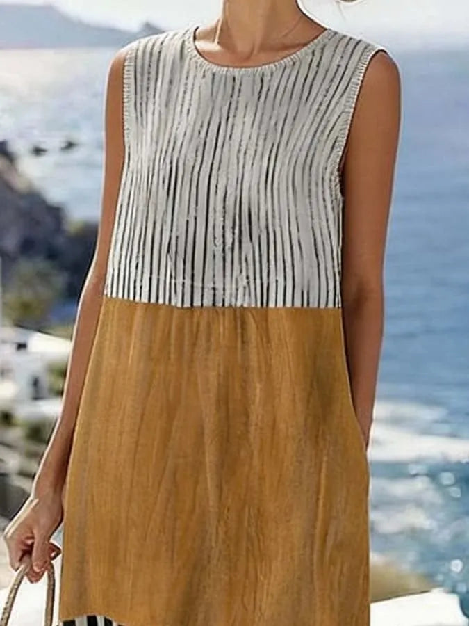 Women'S Casual Printed Round-Neck Sleeveless Dress