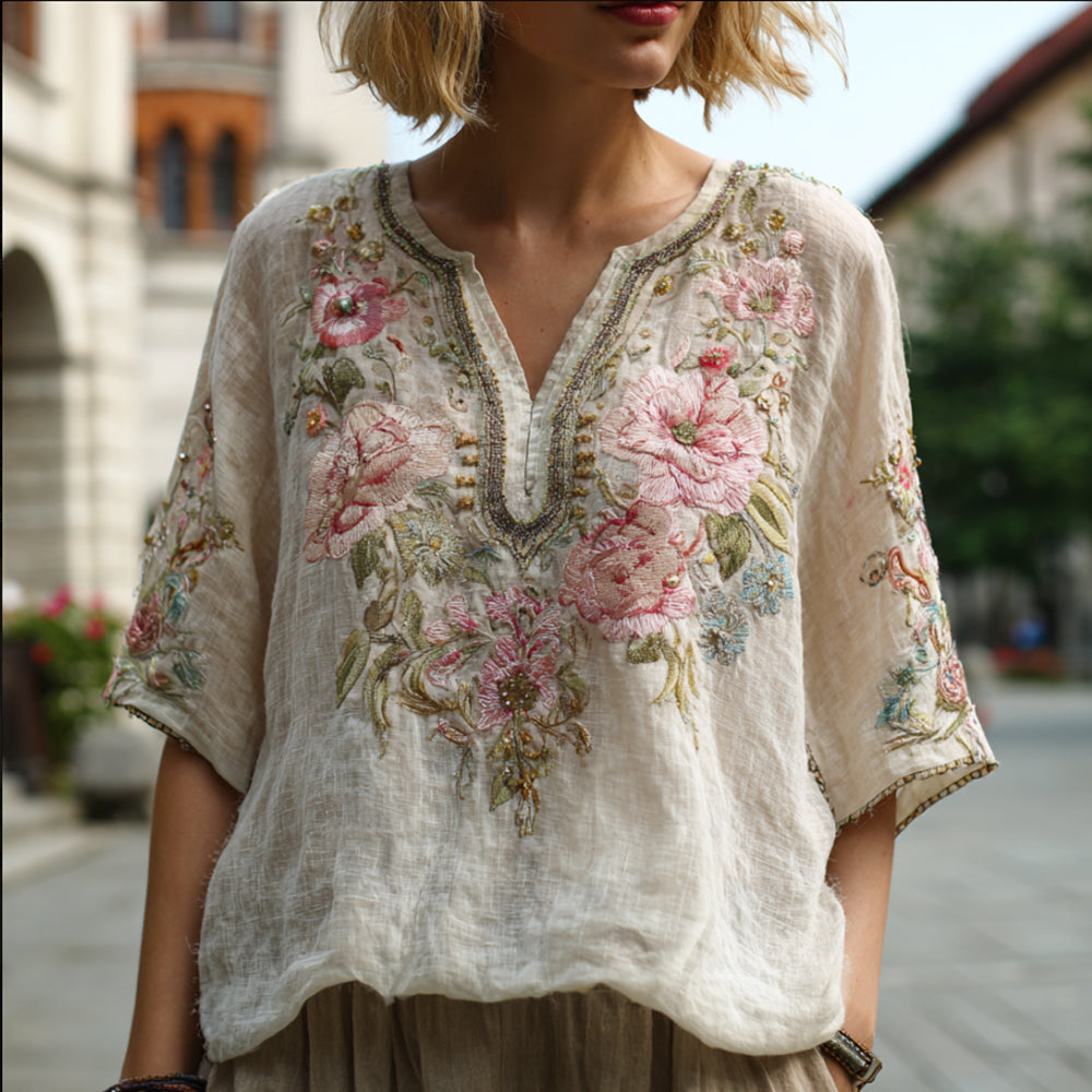 Bohemian Floral Fairy Vintage V-neck Short-sleeved Shirt