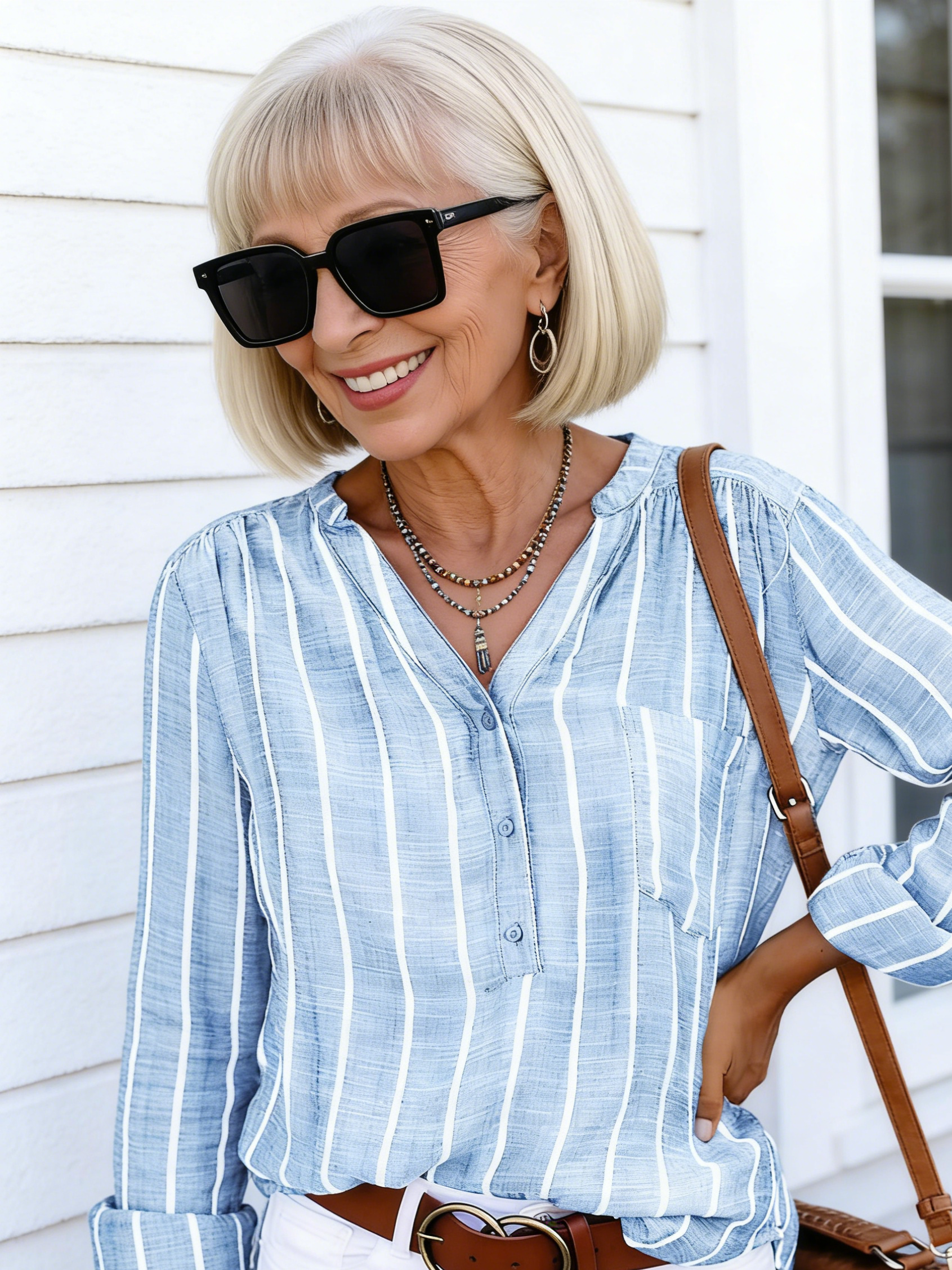 Simple Fashion Printed Striped Shirt Shirt Women