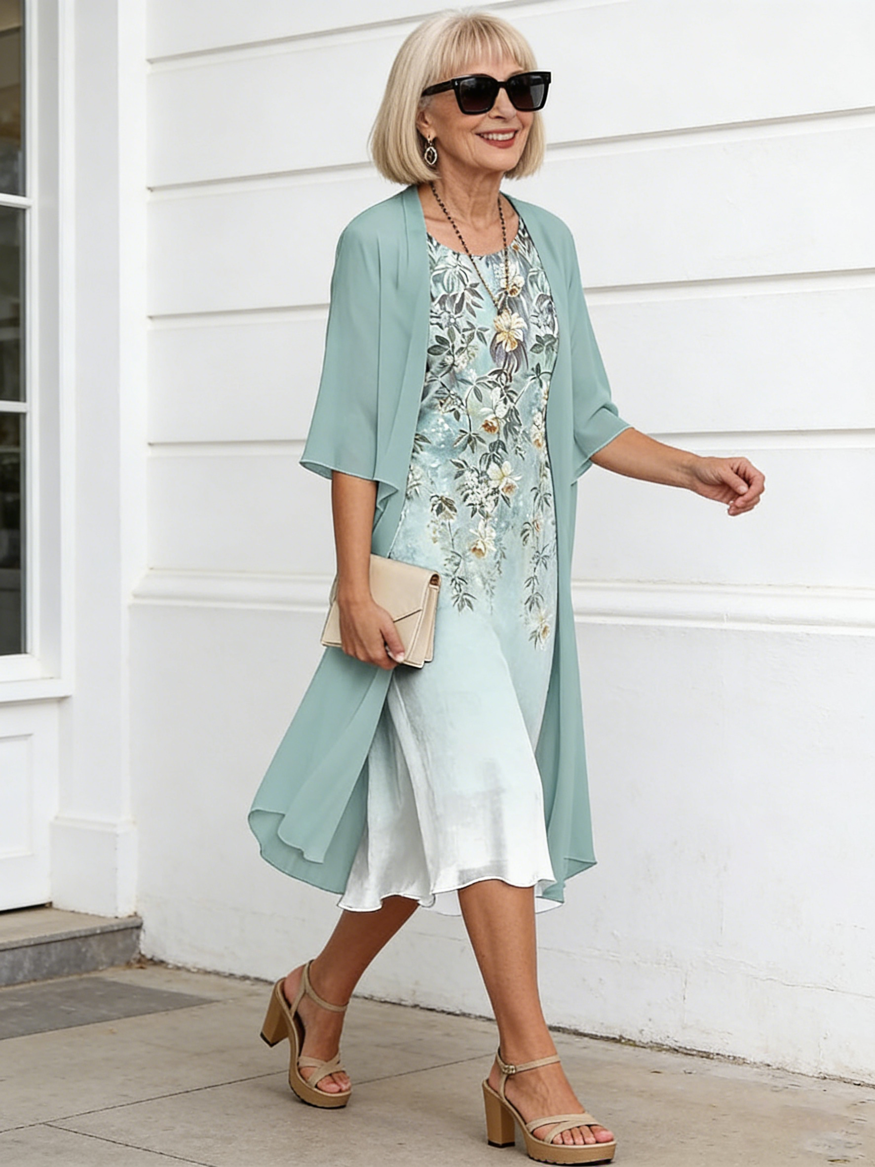 2Pcs Stylish and Elegant Chiffon Dress Two-piece Set