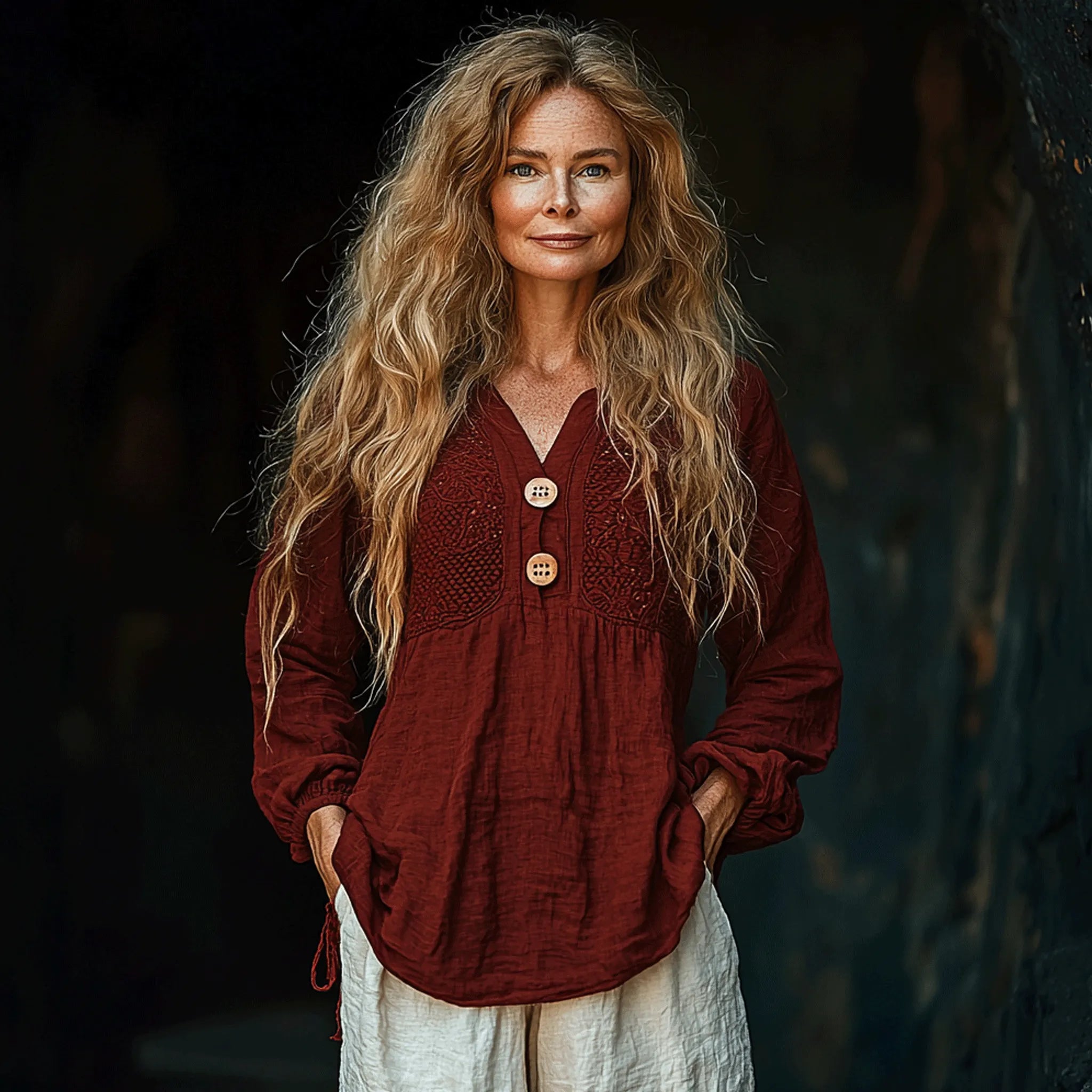 Women's Spring & Summer Bohemian V-neck Casual Loose Linen Shirt
