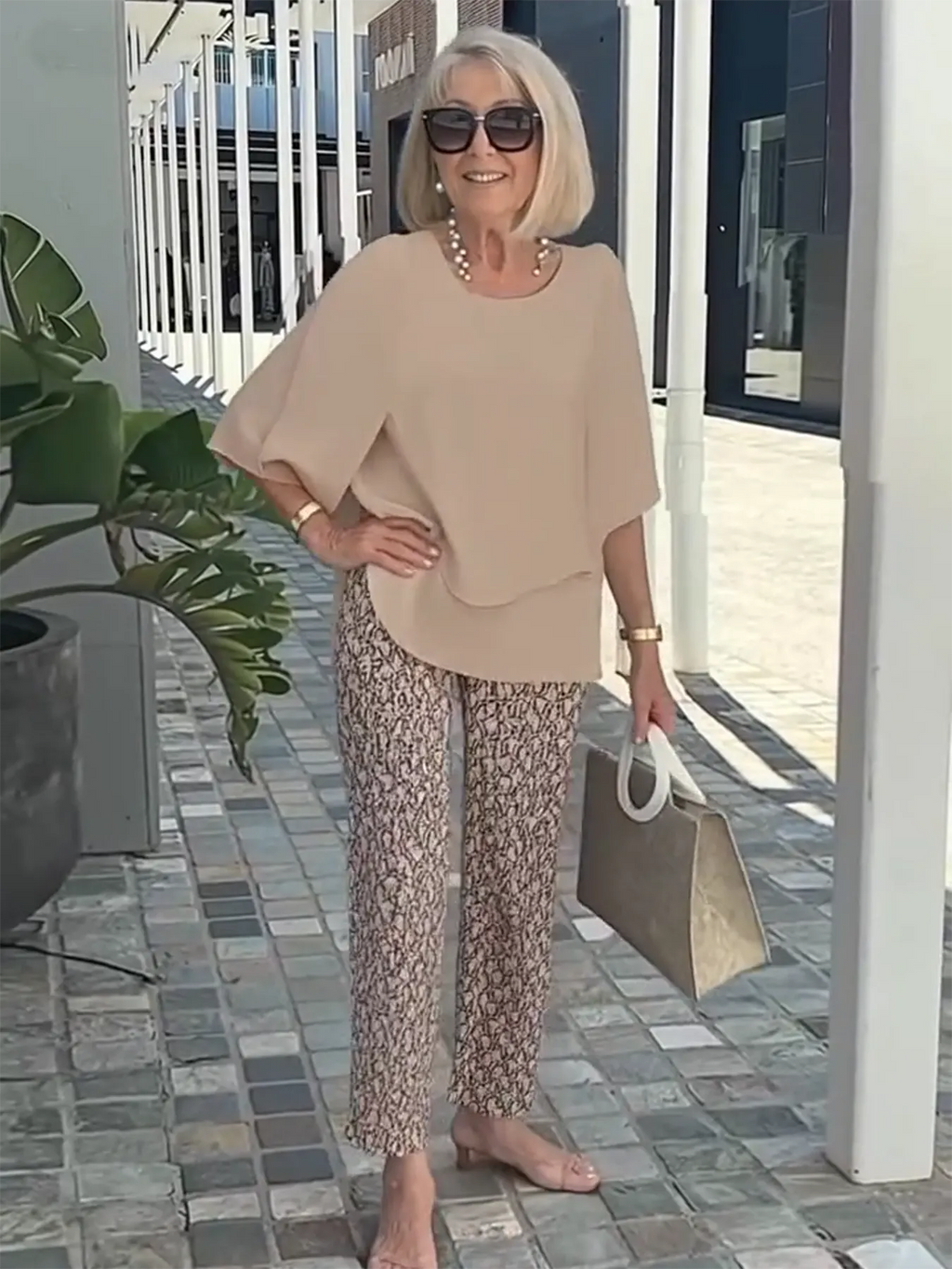 Casual Crew Neck Medium Sleeve Top Printed Floral Pants Set Two-piece Set