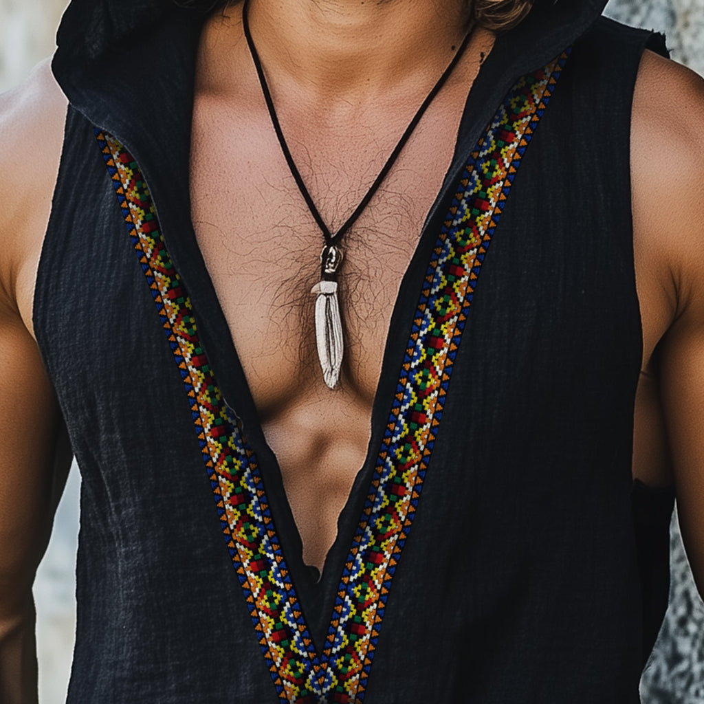 Men's Vintage Cotton And Linen Embroidered Vest Tops