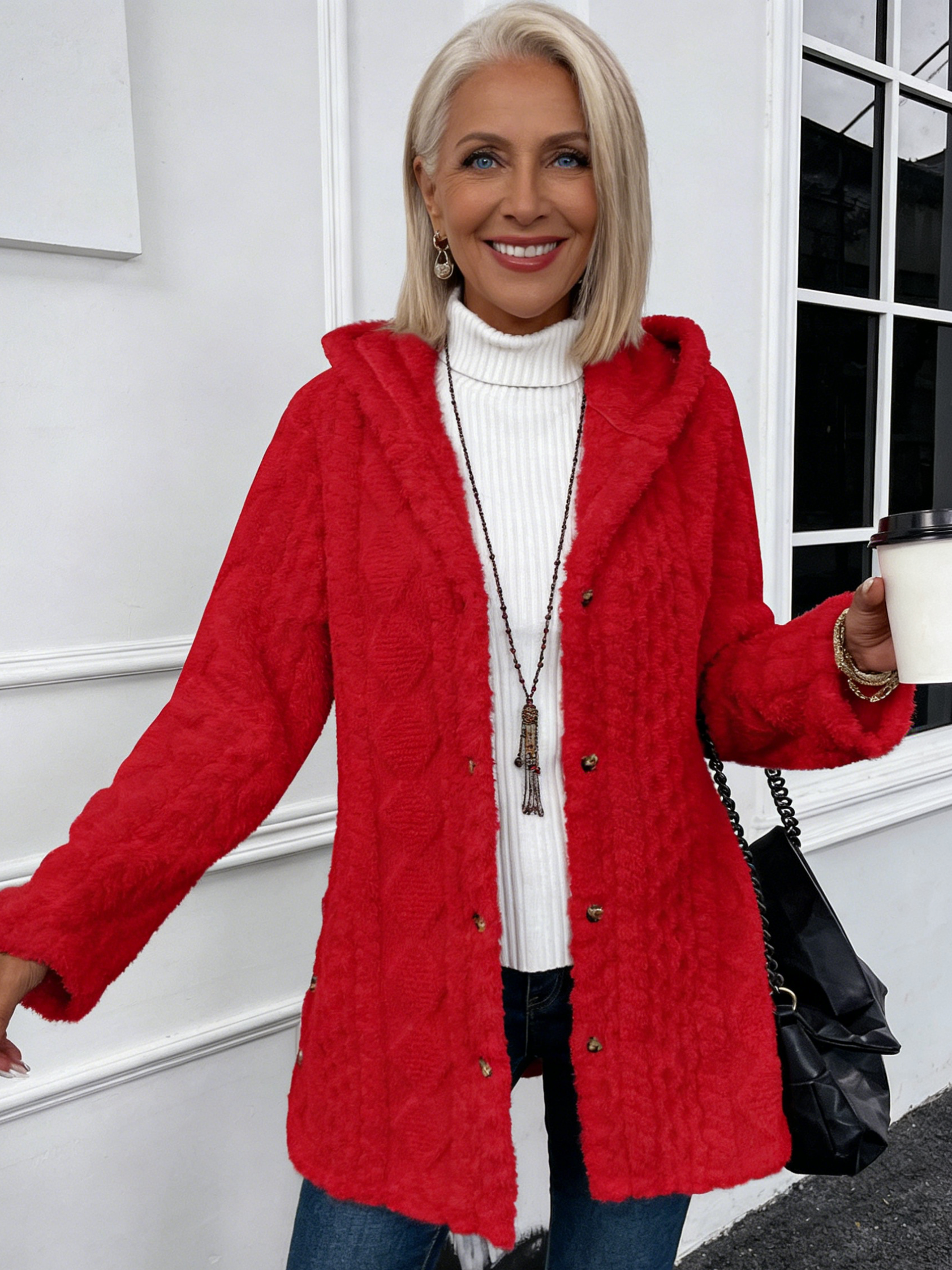 Hooded Solid Color Cardigan Button Long Sleeve Casual Jacket