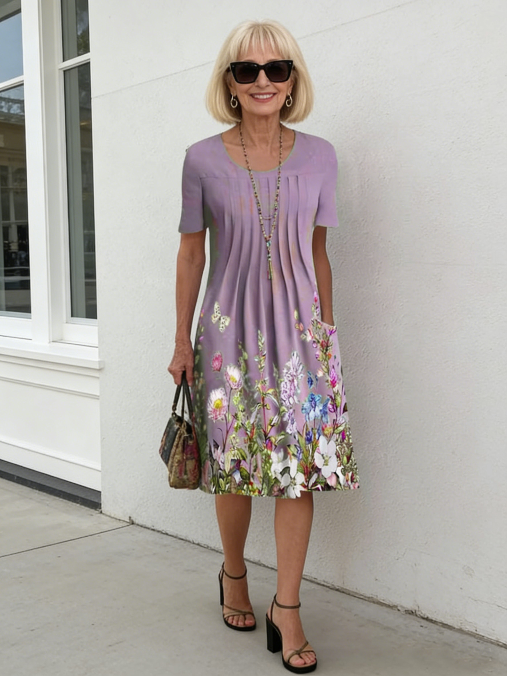 Colorful Sweet Floral round Neck Dress