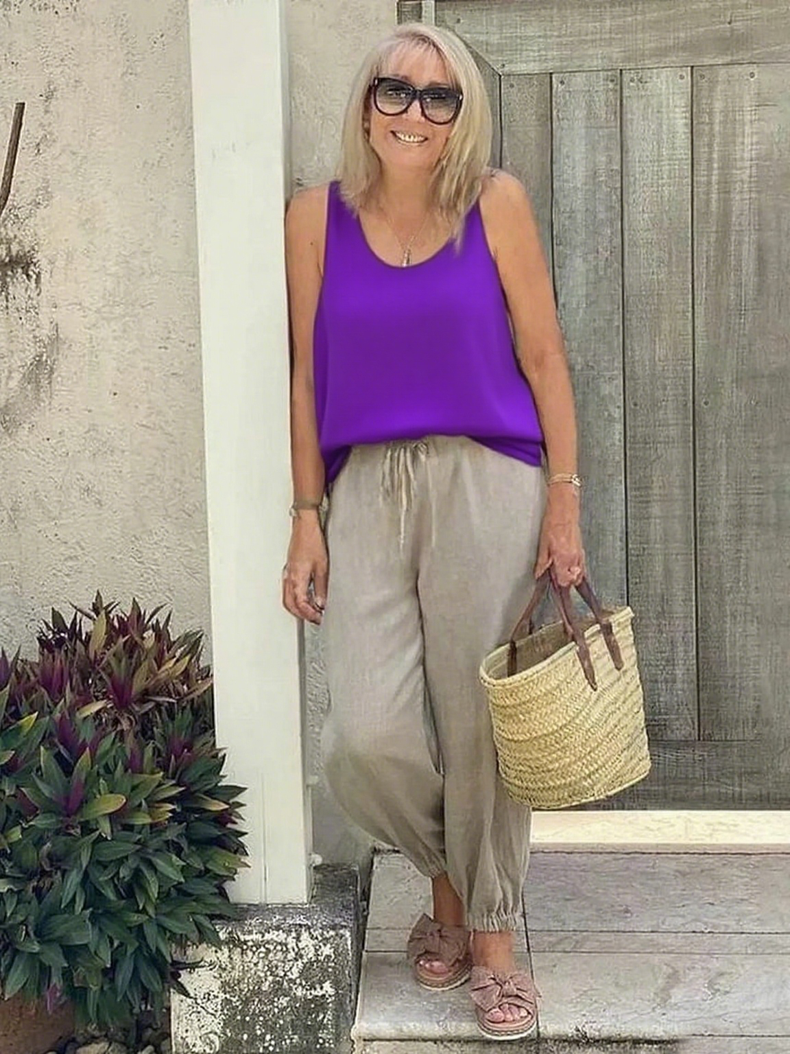 Vest Casual Crew Neck Plain Tank Top