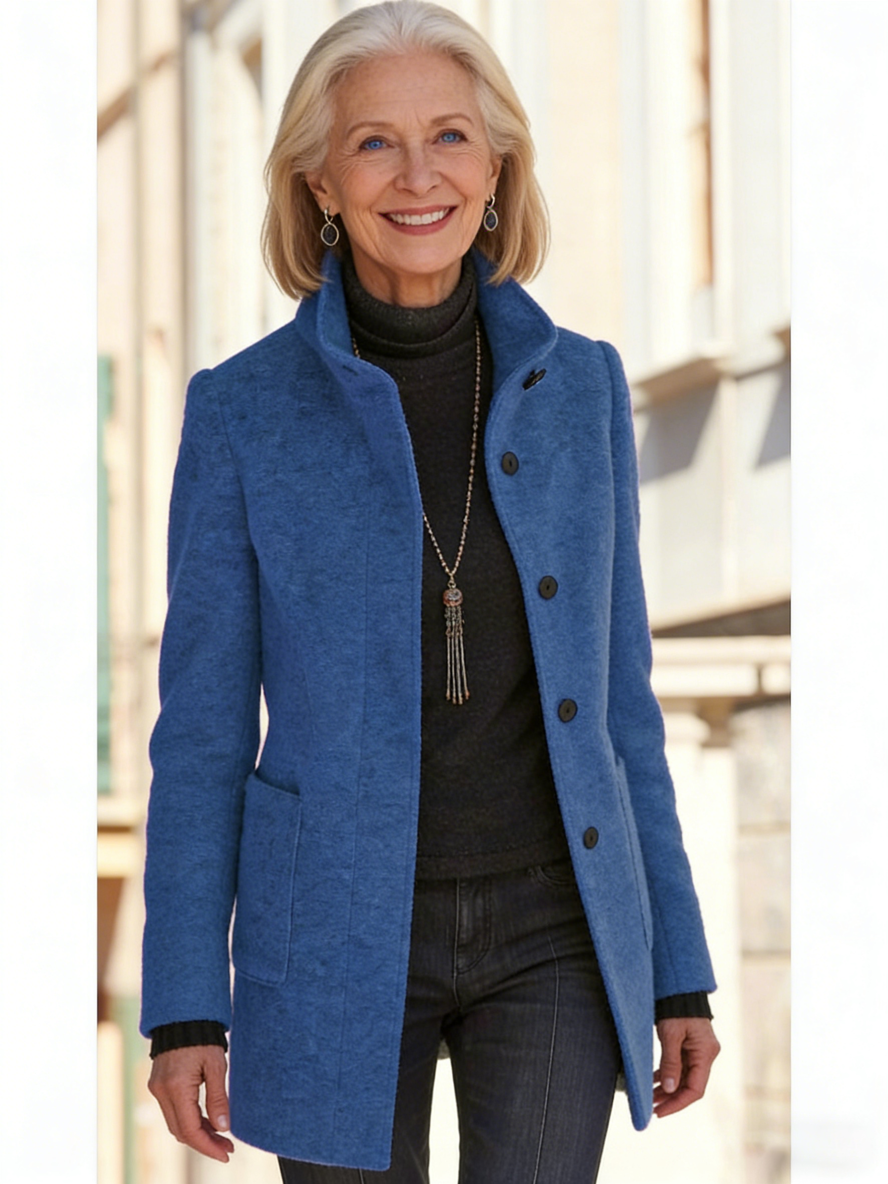 Outfits Women's Solid Color Button-up Collar Tweed Jacket