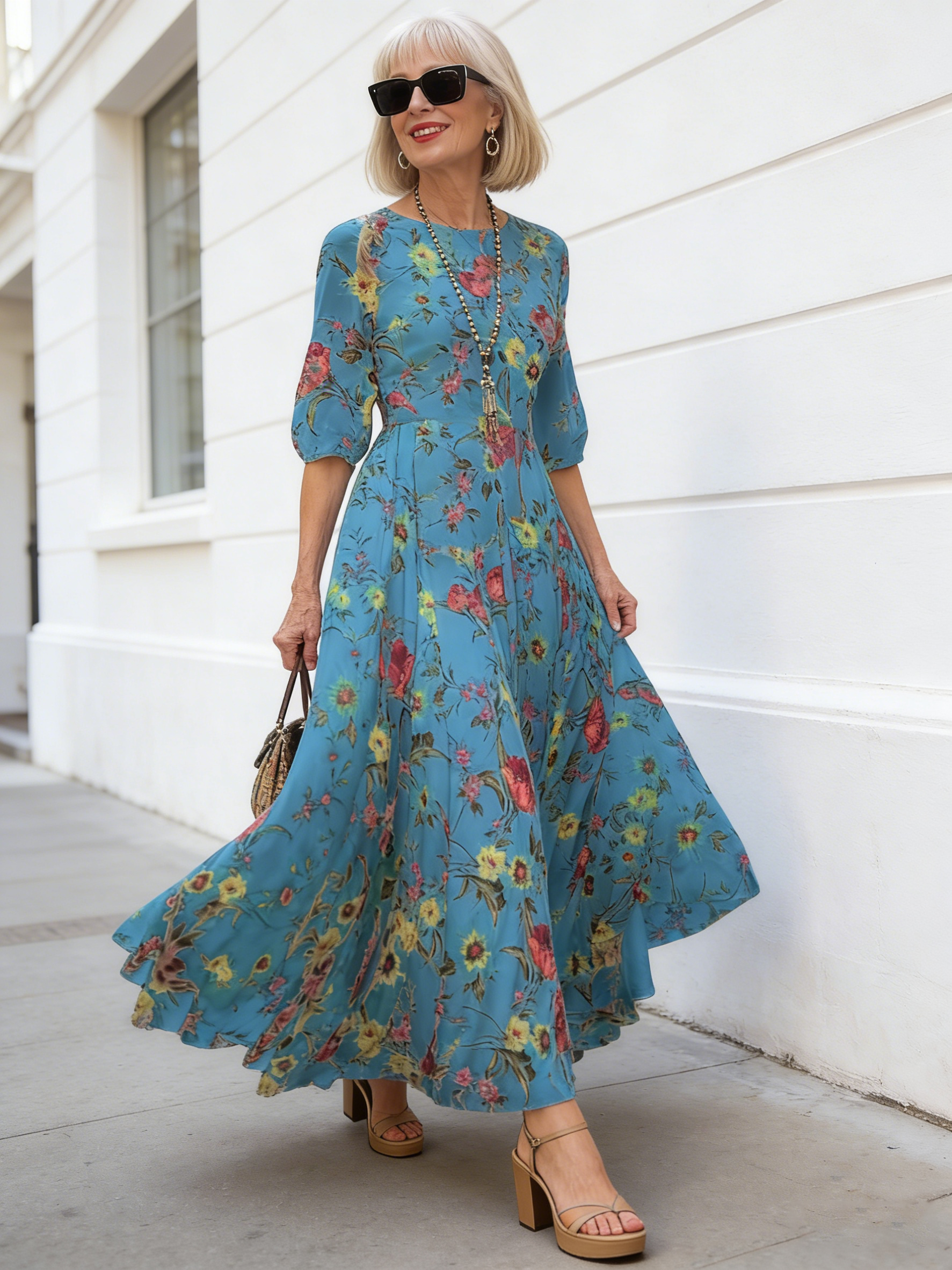Bohemian Long Dress Printed Pendulum Temperament Chiffon Floral Slim Dress