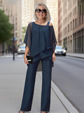 2Pcs Bat Sleeve Top Trousers Women's Casual Off-the-shoulder Irregular Party Suit Elegant Two-piece Set