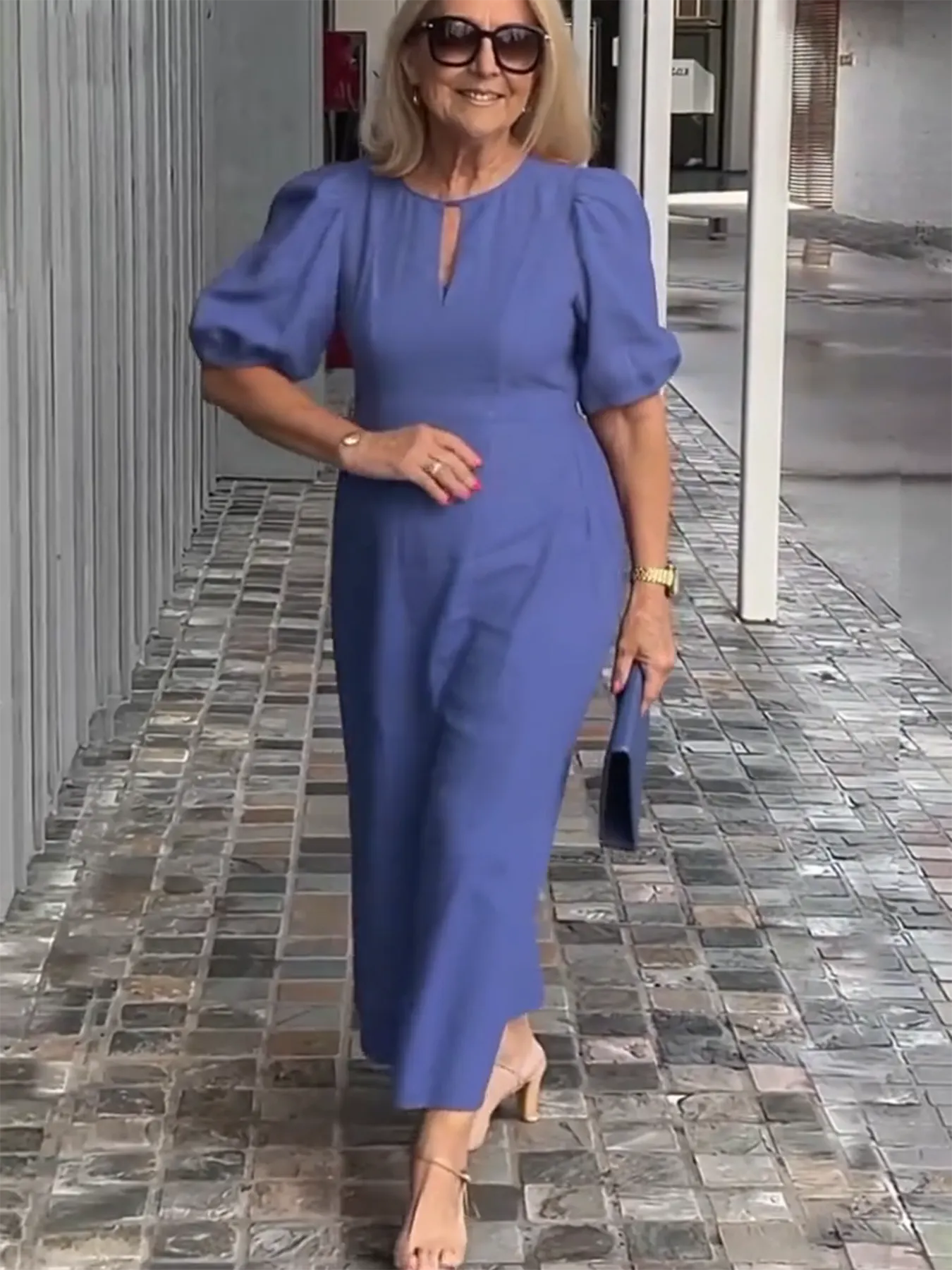 Evening Dress Formal Dress Solid Color Loose-Fitting Casual Round-Neck Small Lantern Sleeves