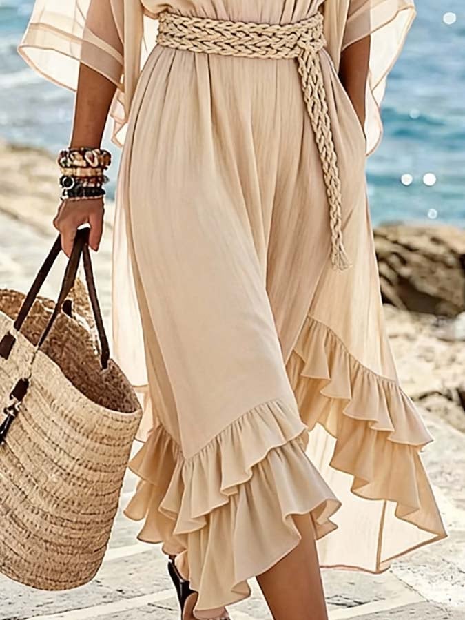 Women'S Casual Shawl And Dress Two-Piece Set