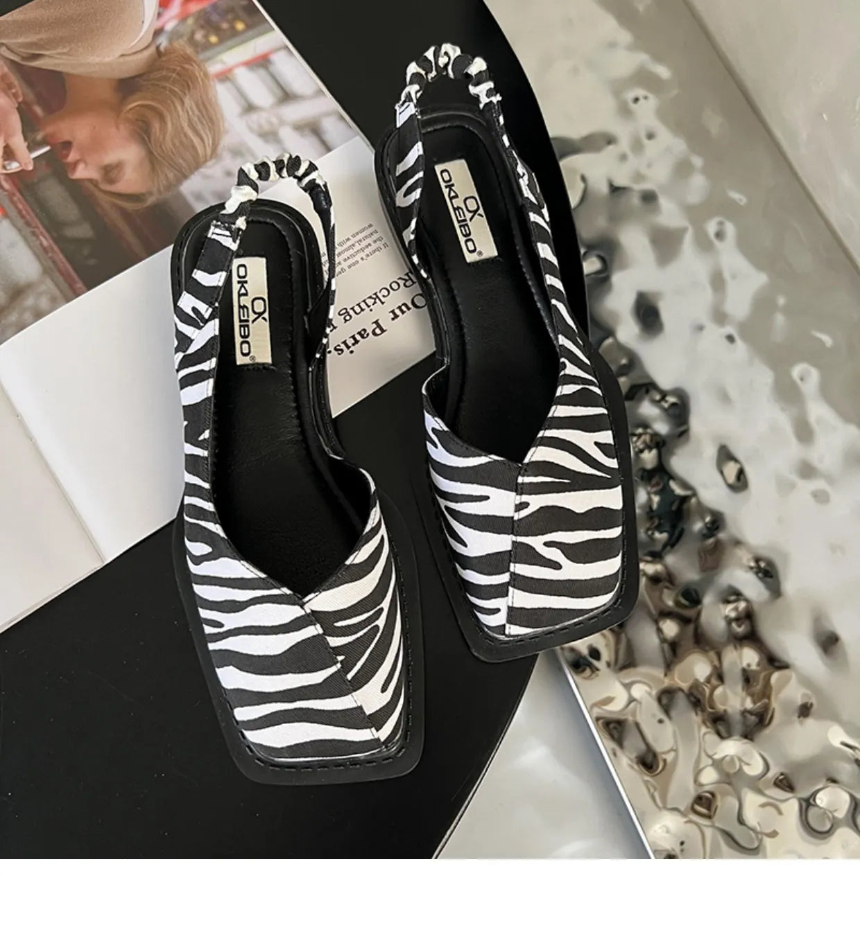 Back Empty Bag Head Sandals Women's Spring and Summer Flat Bottom Wind Square Head Single Shoes French Retro Sandals Outer Wear
