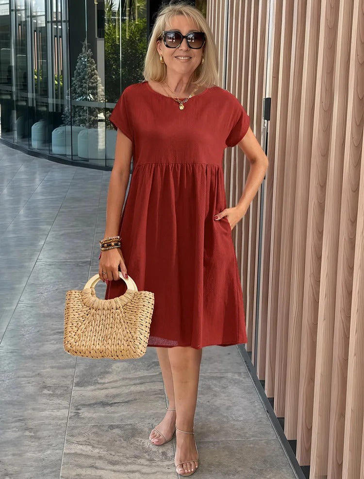 Cotton and Linen A-shaped Skirt Pocket Dress