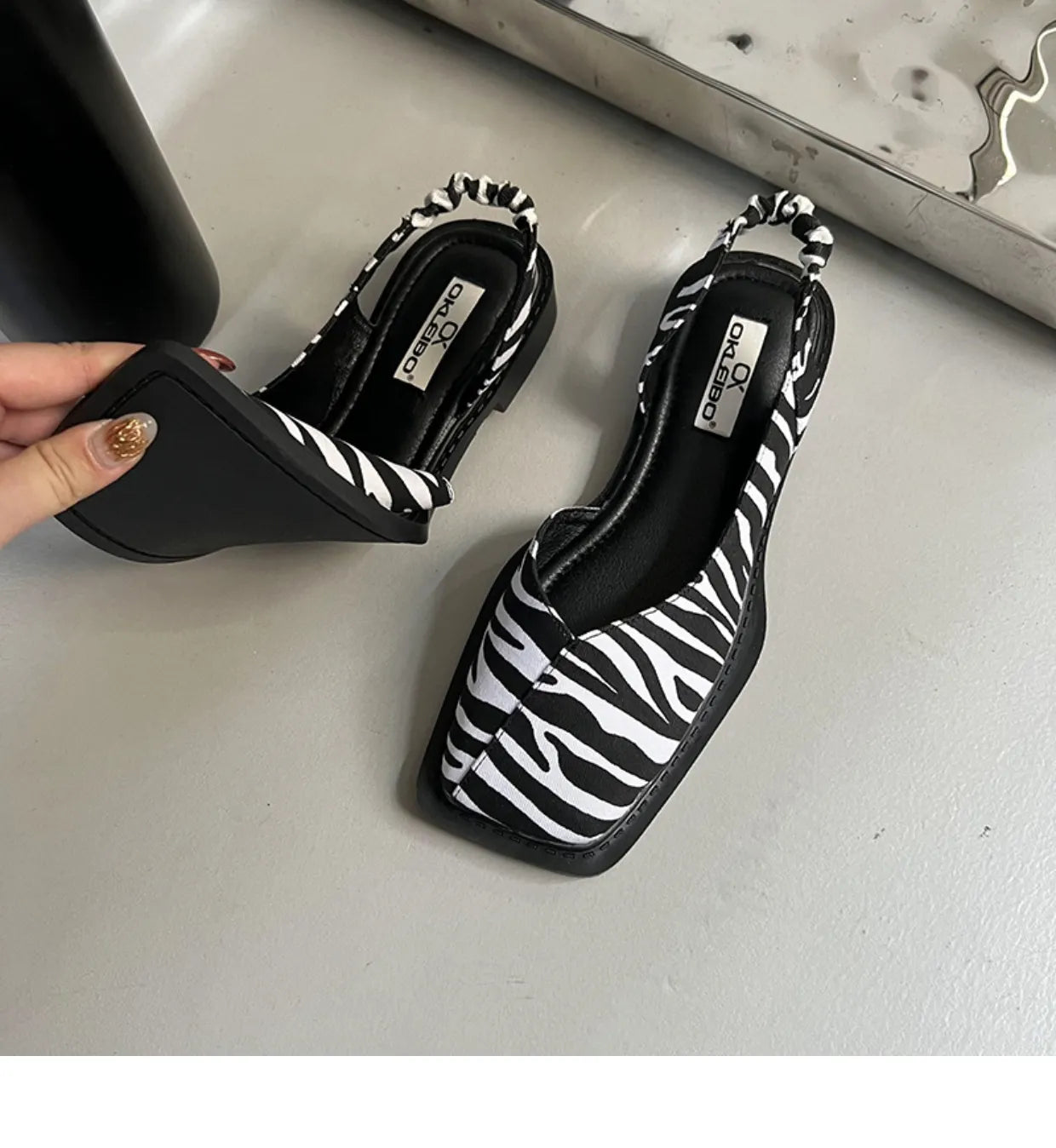 Back Empty Bag Head Sandals Women's Spring and Summer Flat Bottom Wind Square Head Single Shoes French Retro Sandals Outer Wear