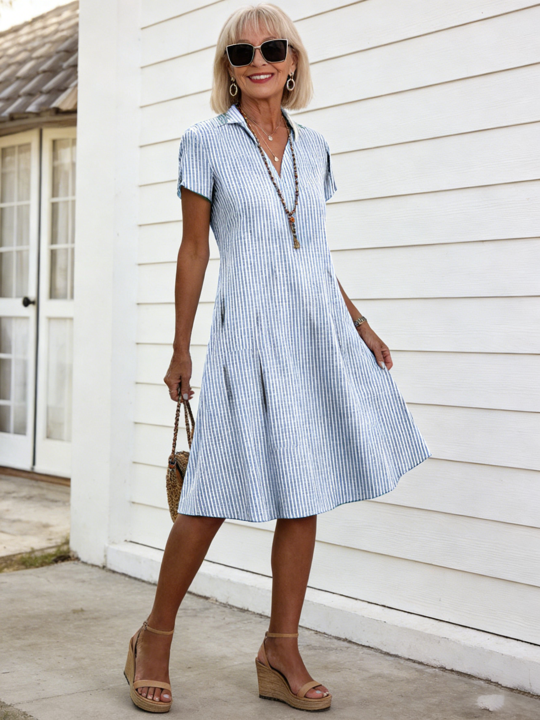Short Sleeve Printed Casual V-Neck Dress