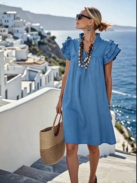 Women'S Casual Solid Color Ruffle Dress