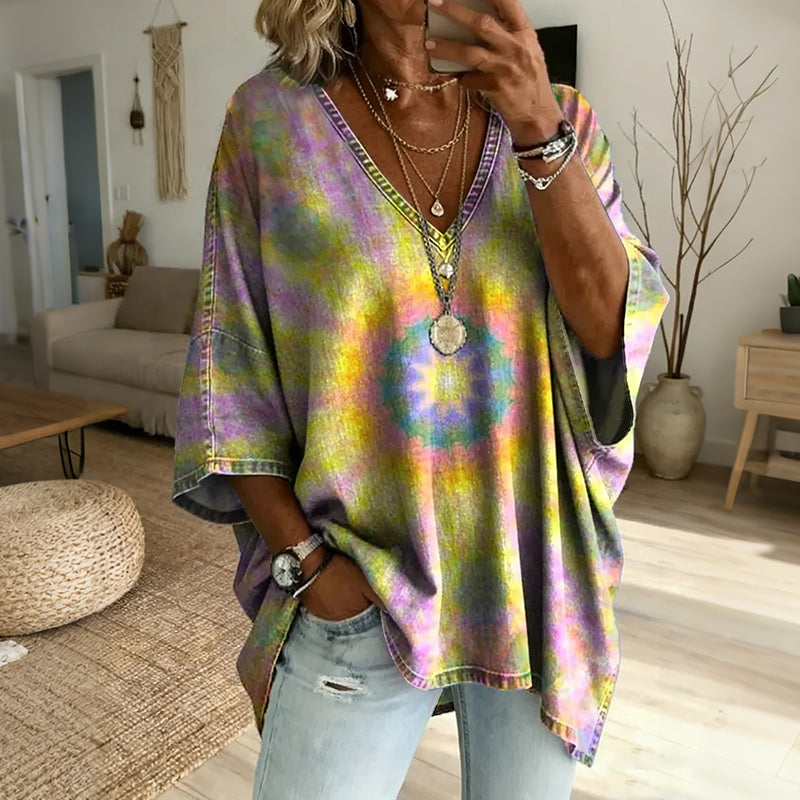 Ethnic Kaleidoscope Women's Art Print Casual  Cotton Top