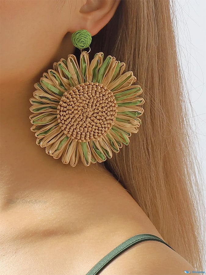 Women's Raffia Woven Sunflower Earrings