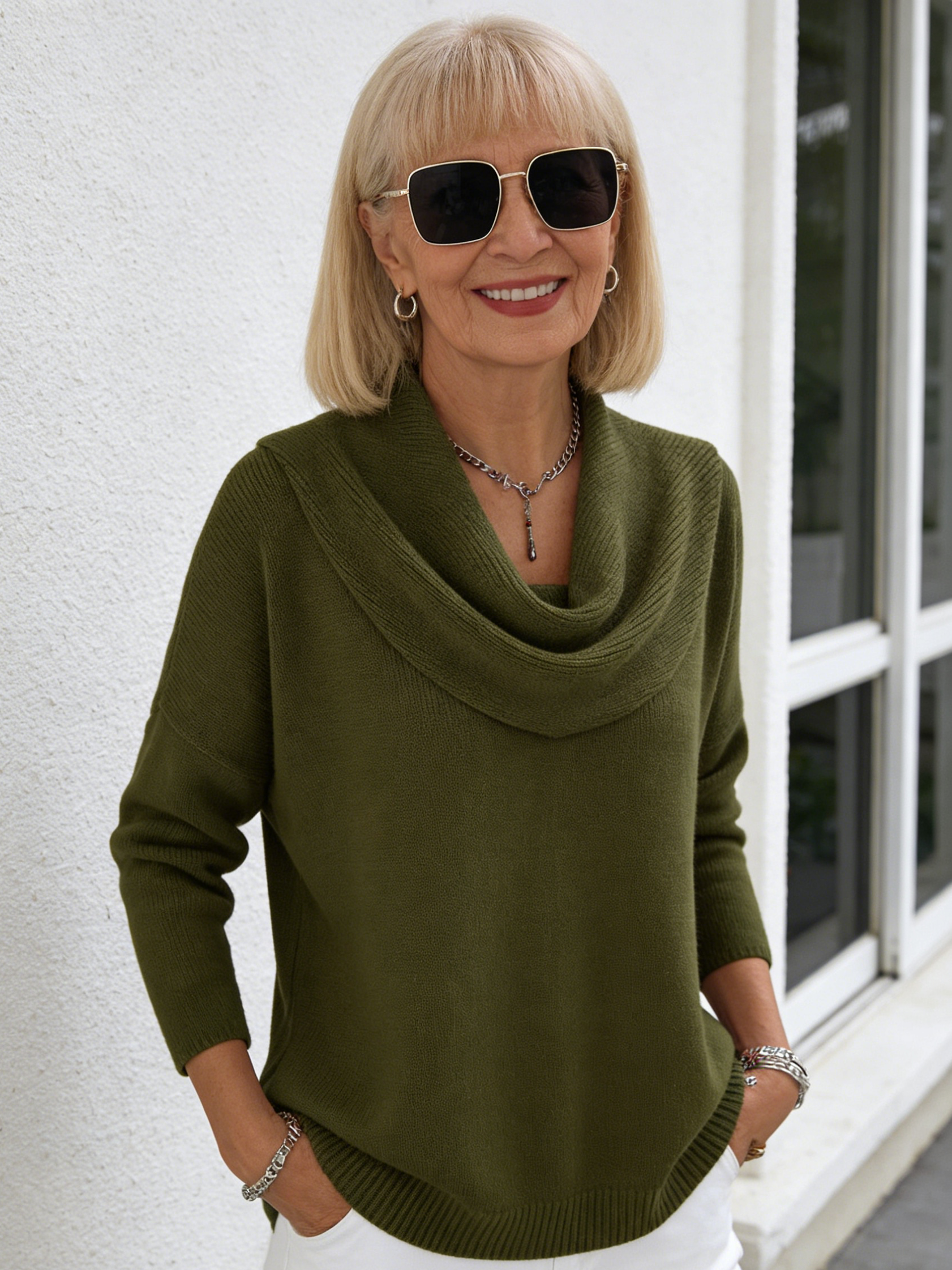 Winter Knitted Sweater Solid Color Long-sleeved Top Sweater Women