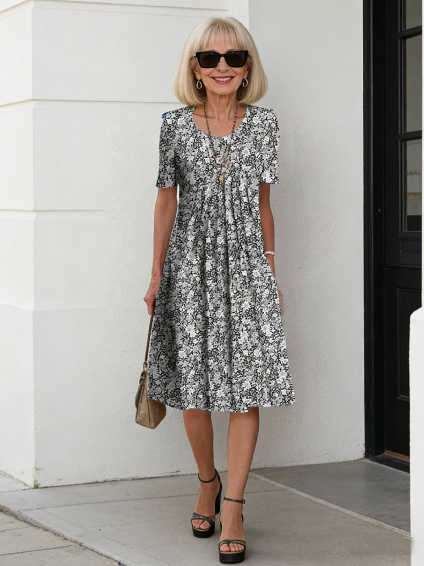 Colorful Sweet Floral round Neck Dress