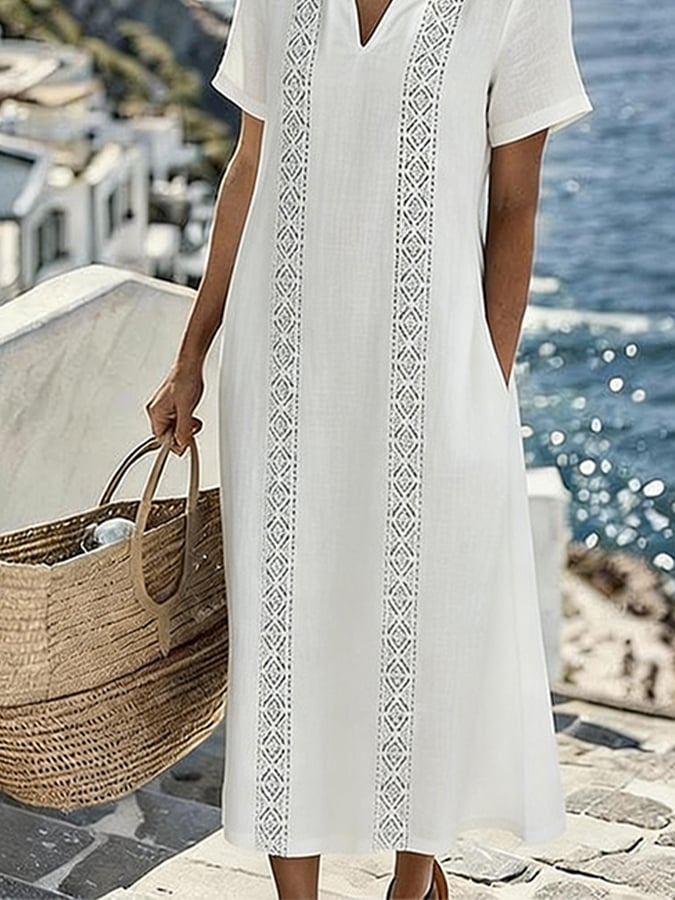 Women's Casual V-neck Short-sleeved Vacation Dress