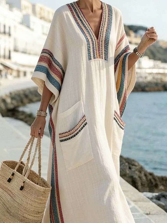 Women'S Casual Color-Block Striped Dress