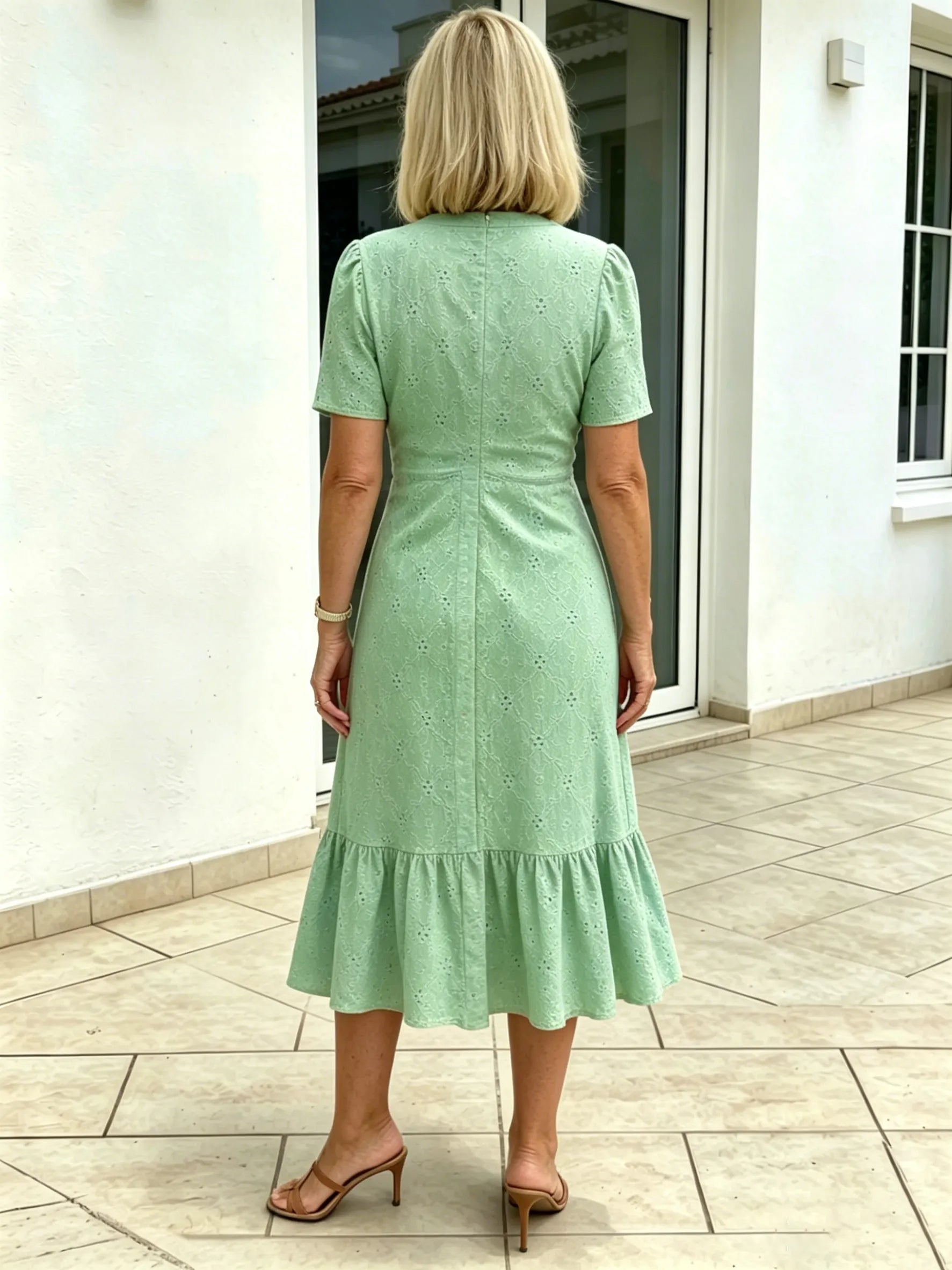 Textured Fabric Hollow Fabric Fashion Dress Short Sleeve Solid Color