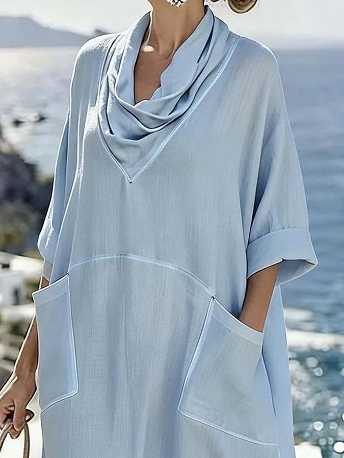 Women'S Casual Solid Color Dress With Large Pockets