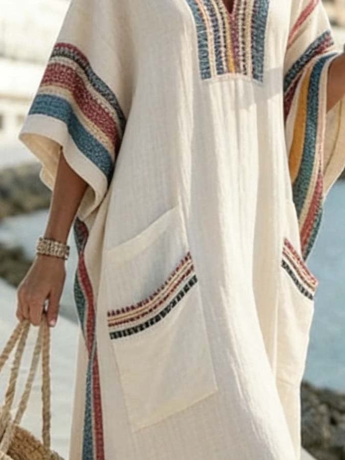 Women'S Casual Color-Block Striped Dress