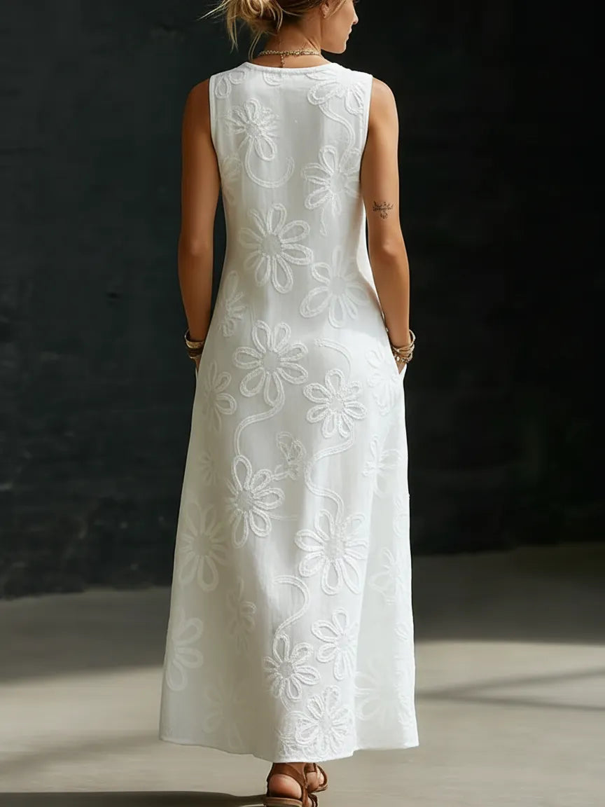 Elegant Floral Embroidery V-neck Dress