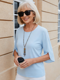 Solid Color Round Neck Five-quarter Sleeve Short-sleeved Loose Chiffon Shirt Top Women