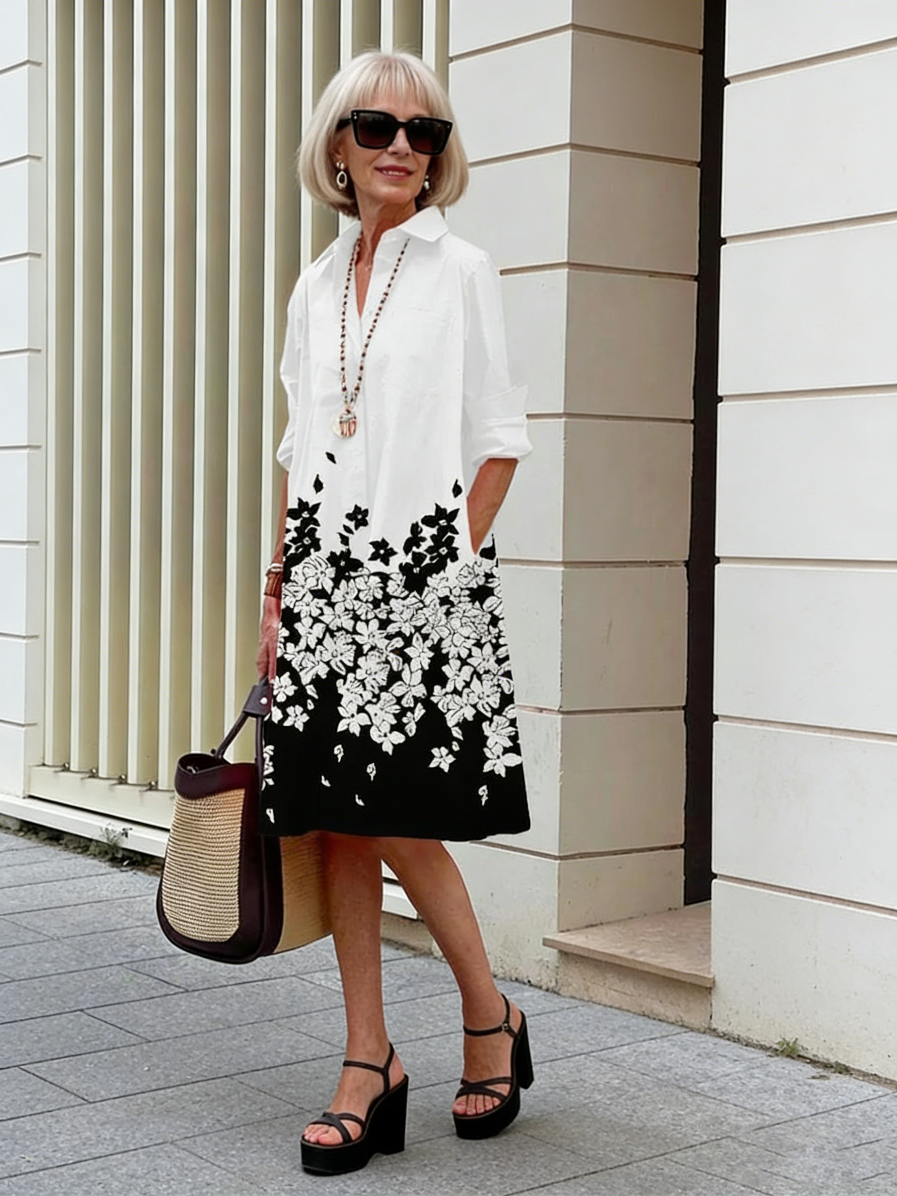 Holiday Bohemian Maxi DressDot Printed Mid-Length Long Sleeve Shirt Dress for Women