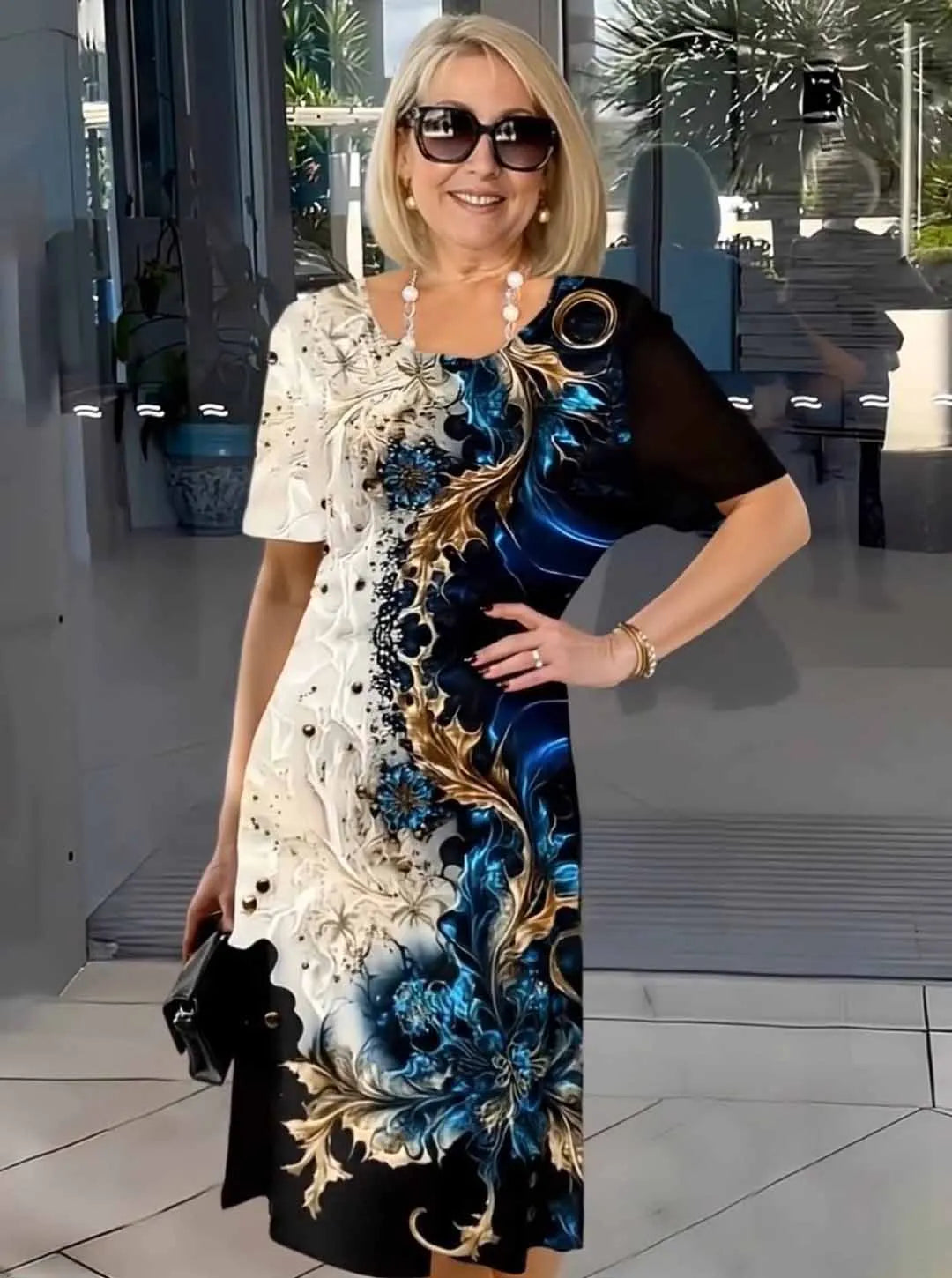 Colorblock Print Tunic Dress