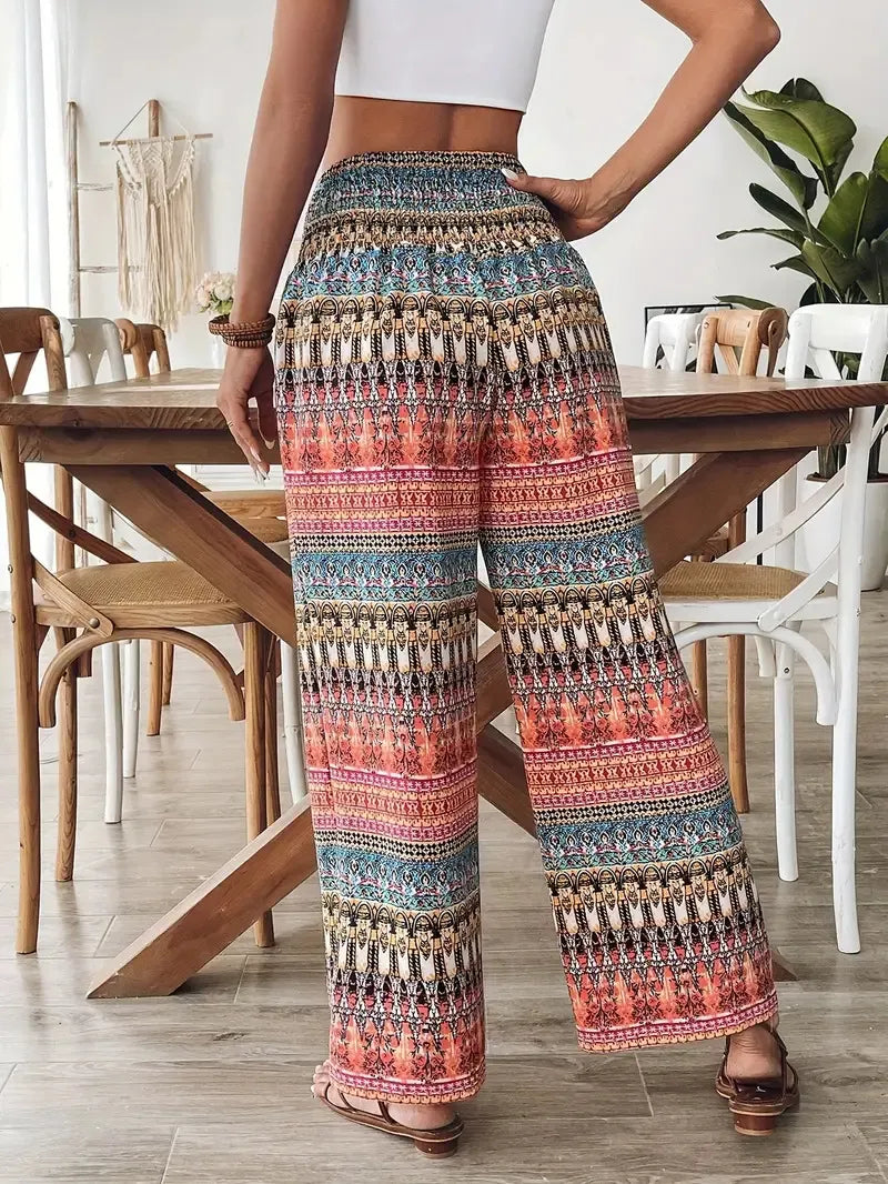 Bohemian Print Women's Casual High-waisted Elastic Trousers
