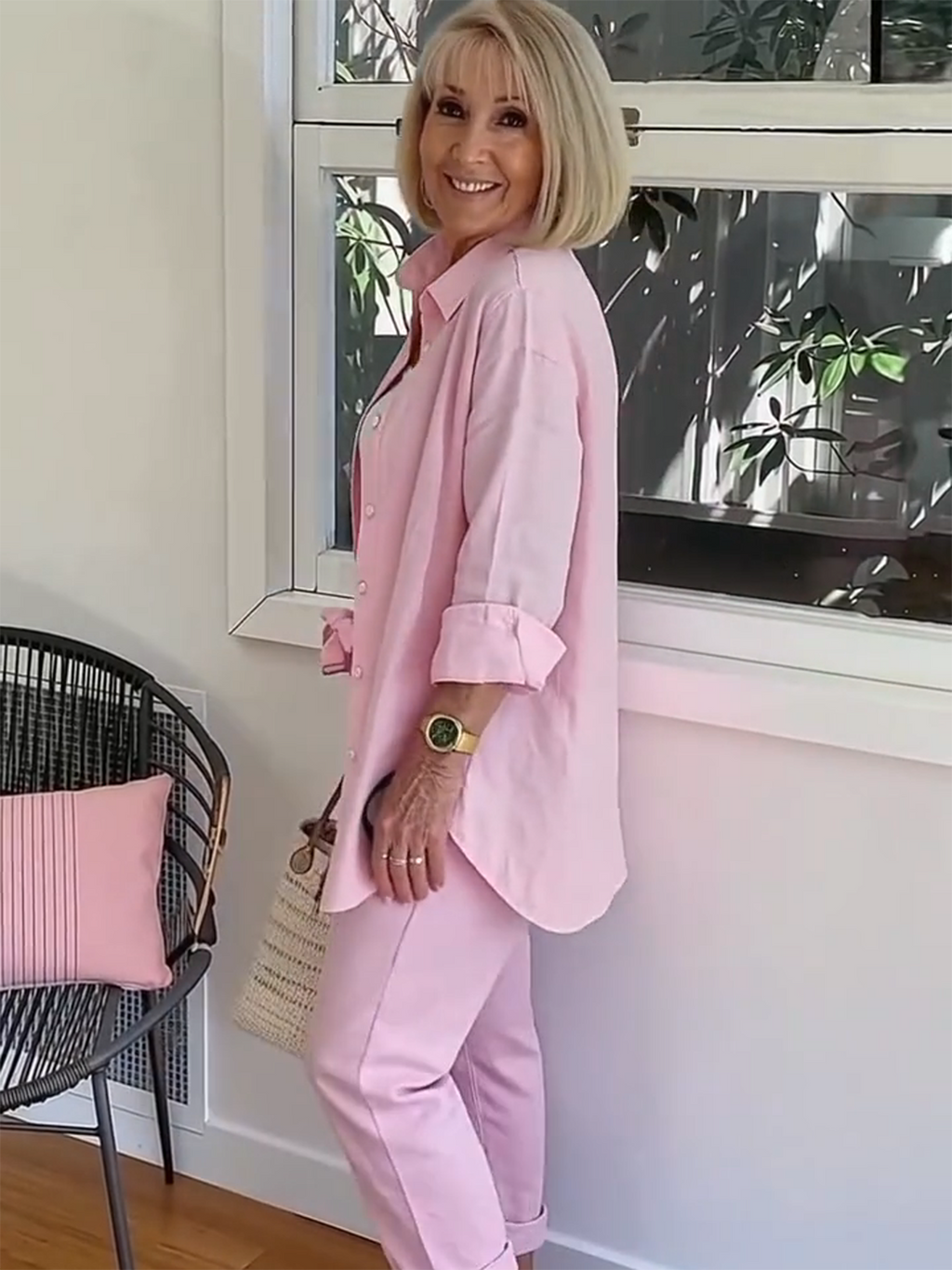 PINK LINEN SUITS Minimalist Two-piece Shirt Pants Set