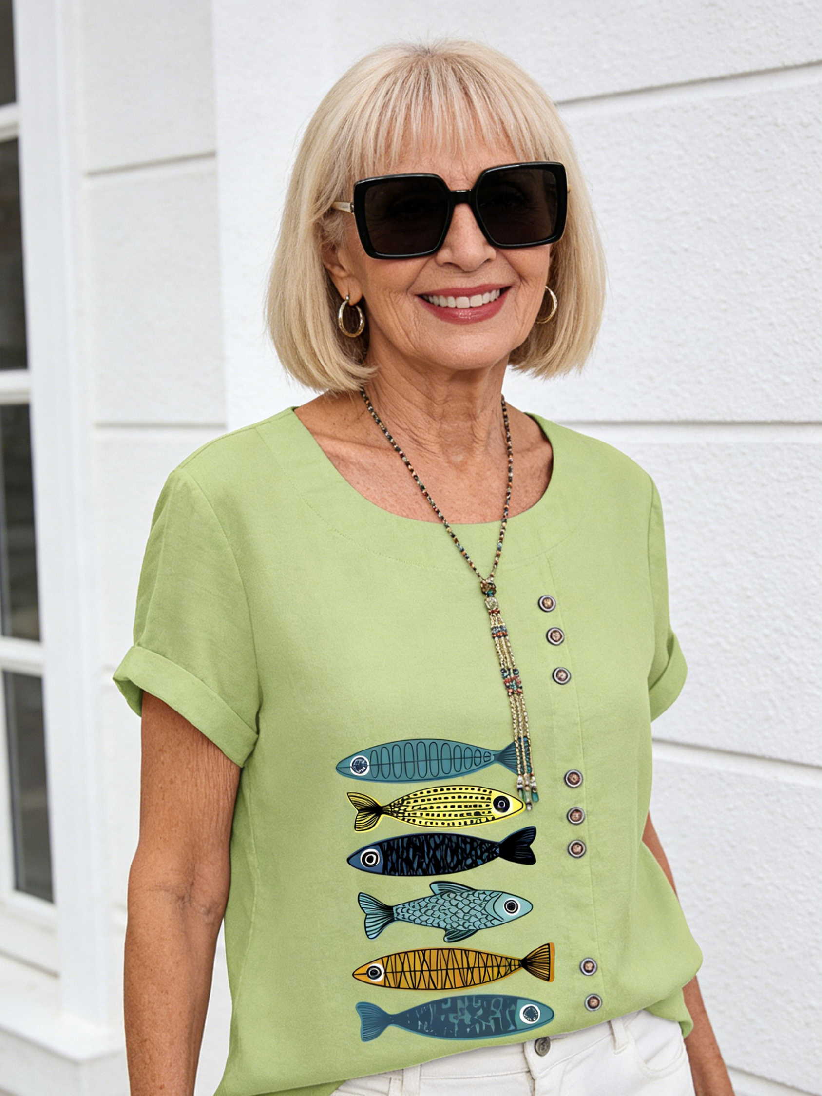 Cotton and Linen Printed Shirt Women