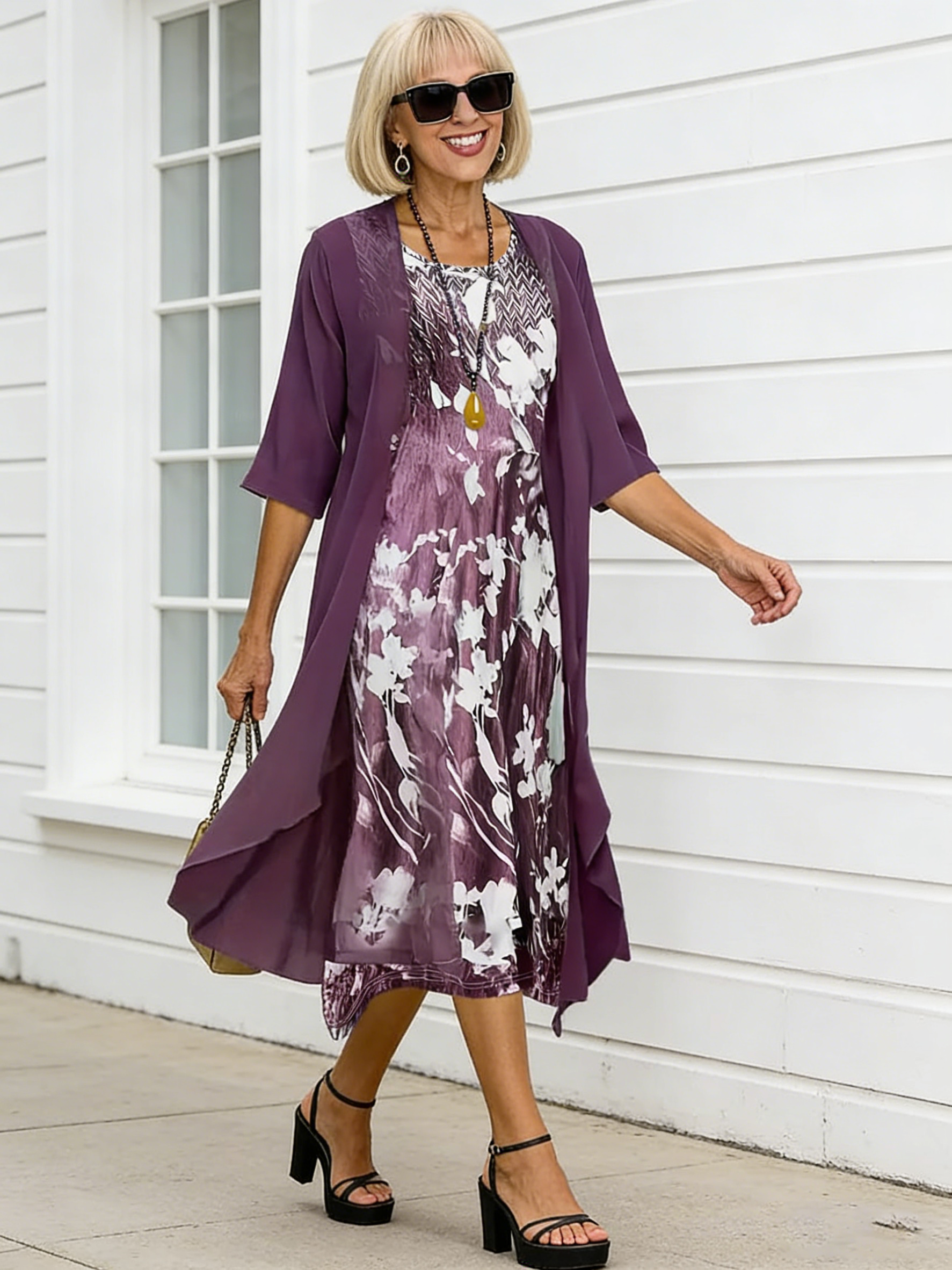 2Pcs Stylish and Elegant Chiffon Dress Two-piece Set