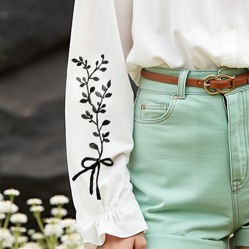 Woman's Casual Lace Trim Embroidered Long-sleeved Shirt