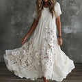 Women's Vintage Floral Print Linen Maxi Dress
