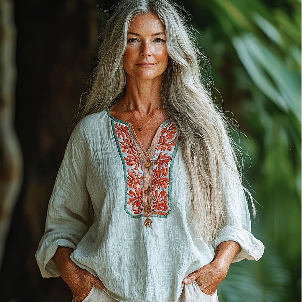 Women's Linen Bohemian Graphic Shirt