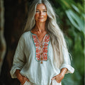 Women's Linen Bohemian Graphic Shirt