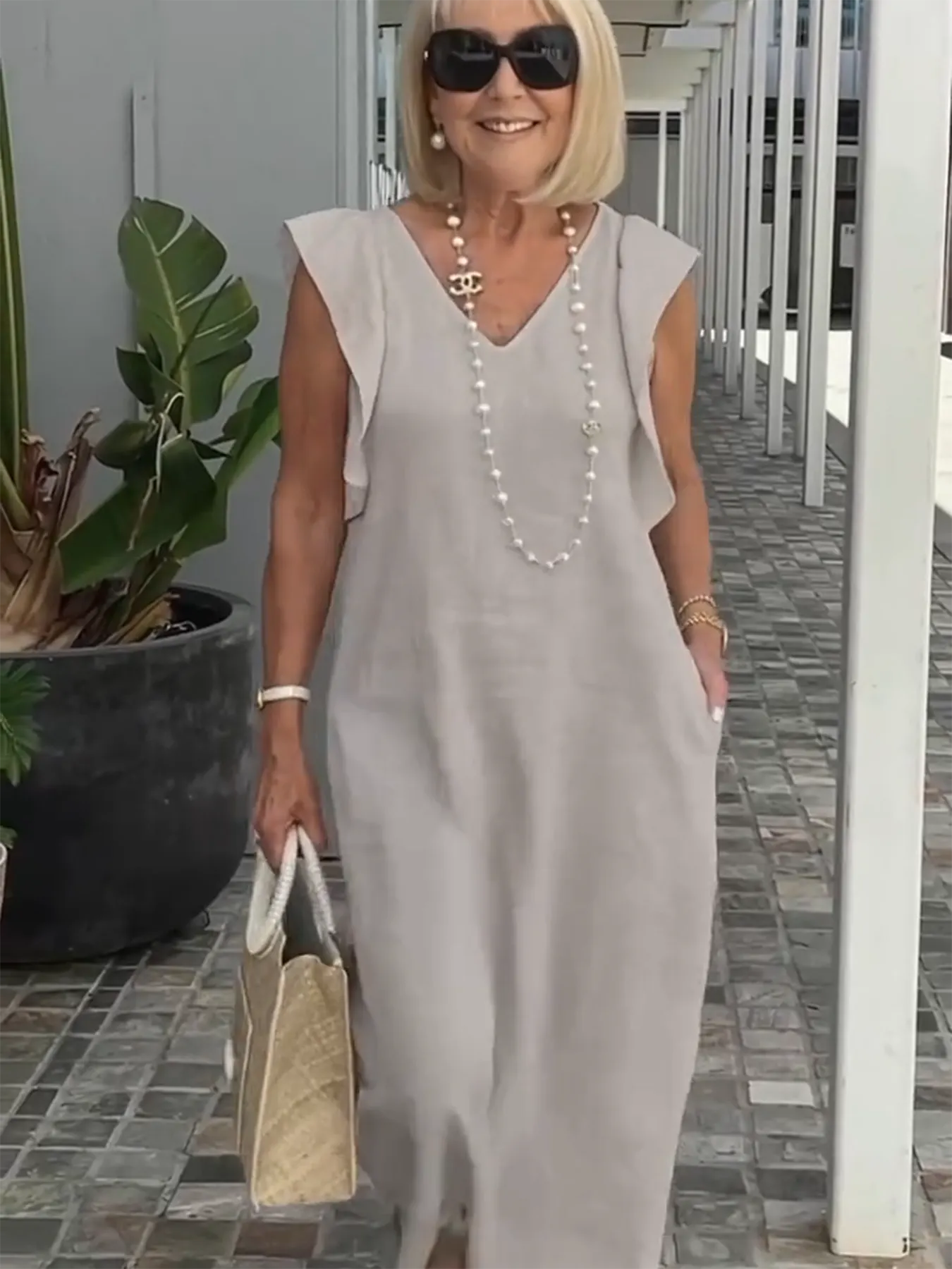 Casual Dress with Ruffle Sleeves,Back Adjustment Rope,Deep Pockets,Pure White Formal Dress, Evening Dress