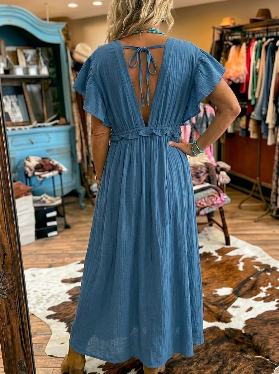 Boho Style Solid Color Cardigan Long Dress