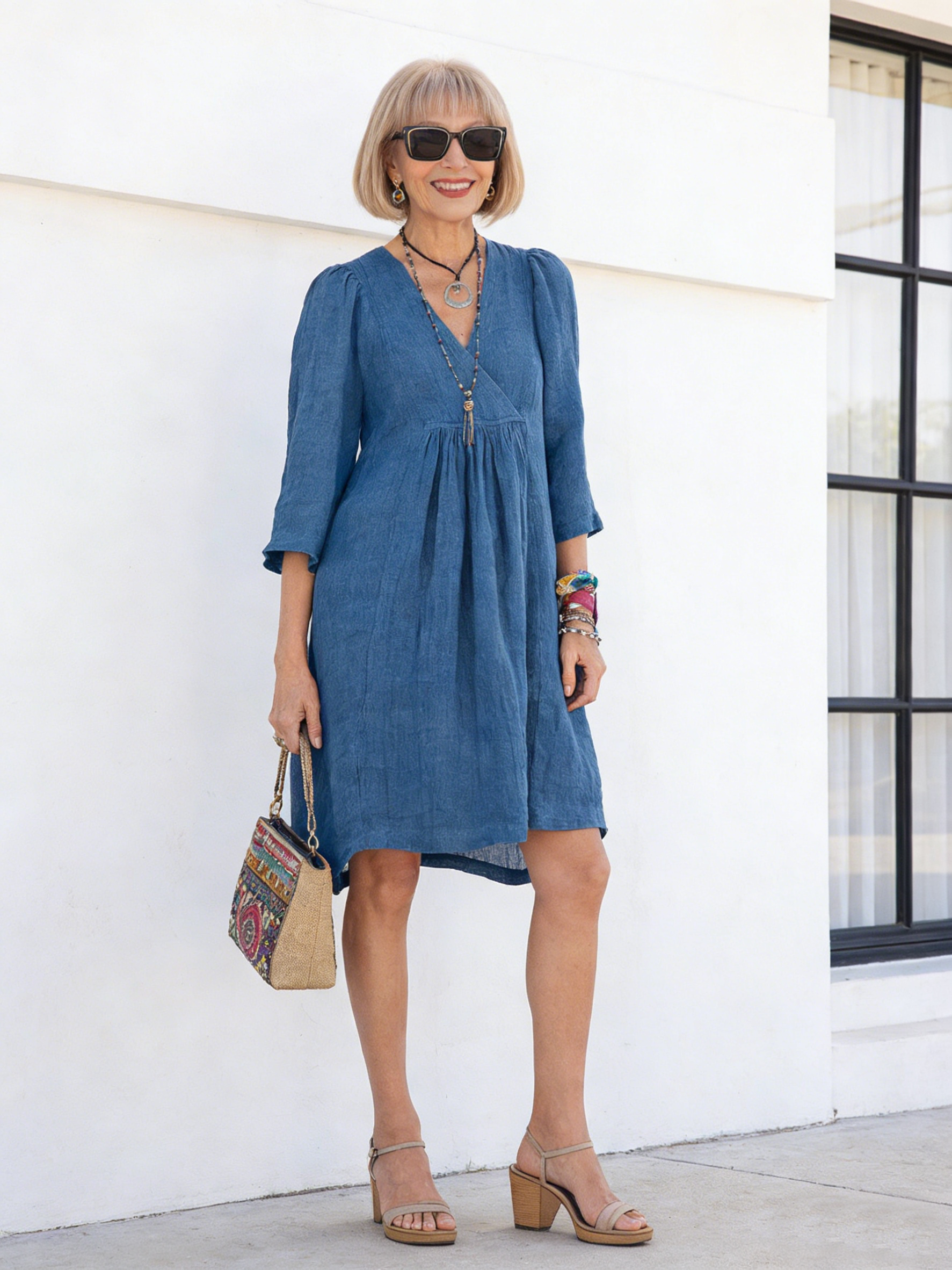 Solid Color Loose Non-Elastic Cotton and Linen Dress