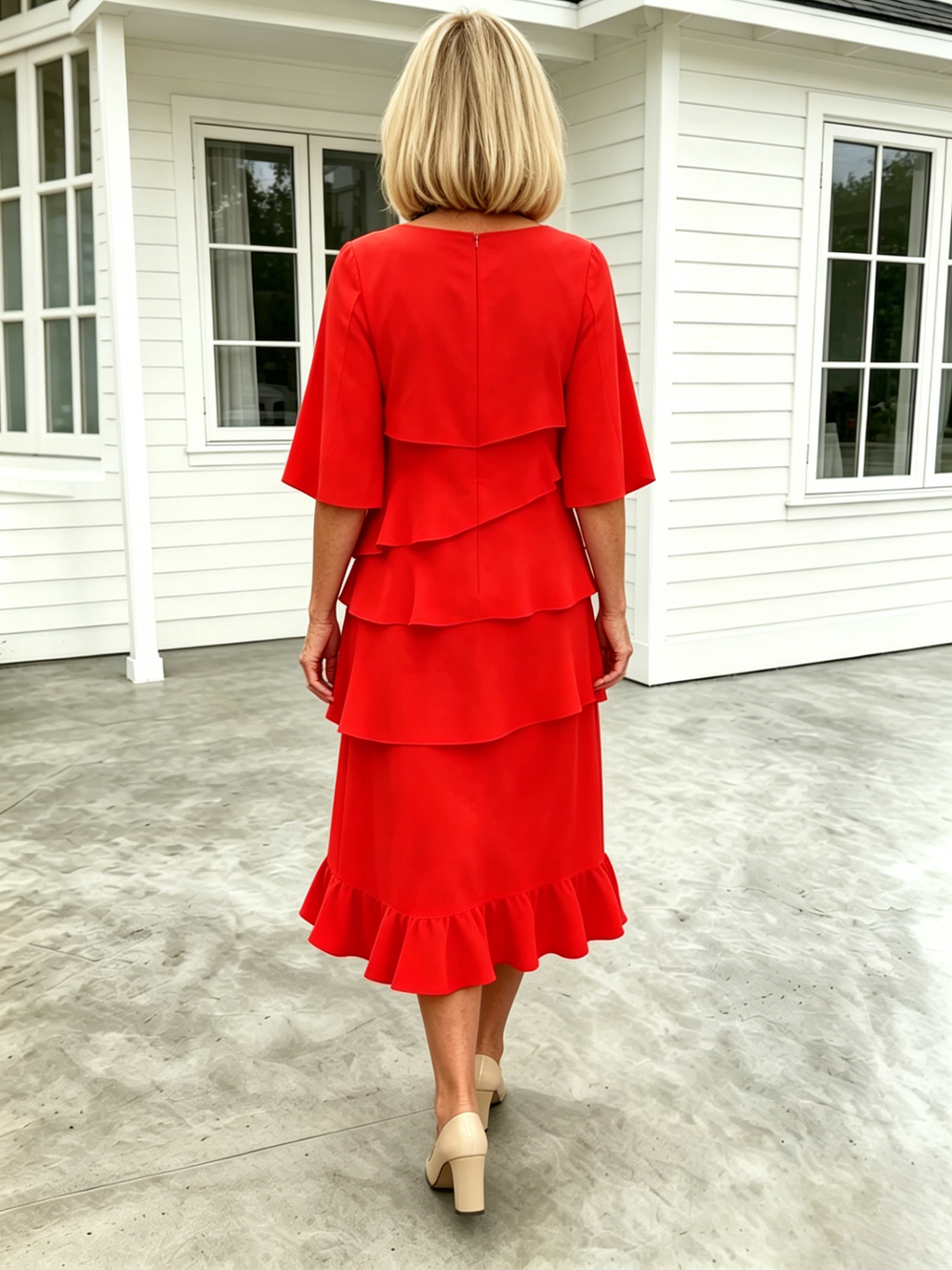 (Length end to the knee)Black Dress Style Fashion Solid Color Round Neck Cake Skirt Splicing Dress Women's Clothing