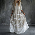 Women's Retro Floral Art Linen Blend Long-sleeved Dress