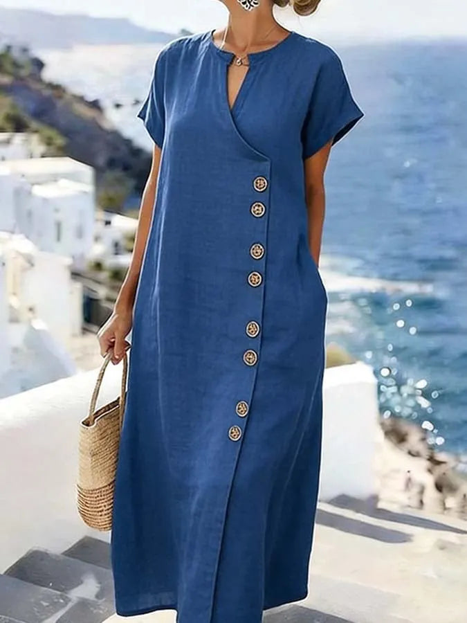 Women'S Casual Button-Down Vacation Dress