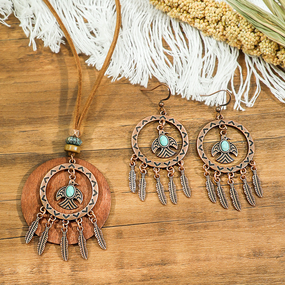 3pcs Boho Ethnic Long Sundry Colors Tassel Pendant Necklaces For Women Retro Rhinestone Drip Oil Alloy Necklace