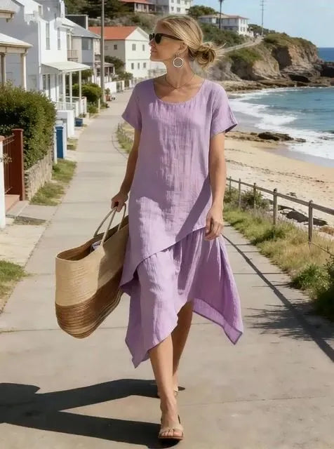 Women's Round Neck Irregular Hem Casual Dress